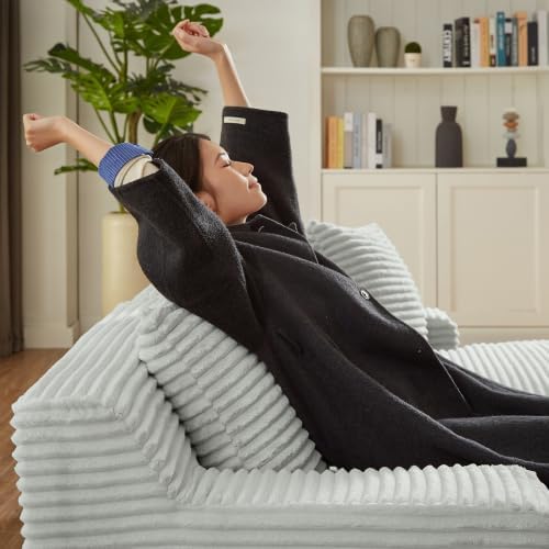 79 Double Chaise Lounge Chair Indoor: Oversized Comfy Corduroy Upholstered Boneless Couch with 4 Pillows for Living Room Bedroom and Apartment Deep Seat Sleeper Sofa 2-Seat Light Ash Gray