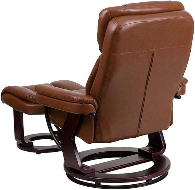 BOWERY HILL Contemporary Leather Recliner Vintage Brown LeatherSoft Upholstery 41.25 H x 33 W x 34-44.5 D Plush Arms Swivel Base and Mahogany Wood Frame Living Room or Office Chair