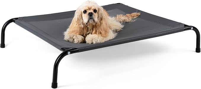 Cooling Elevated Dog Bed with Non-Slip Floor Protectors &amp Breathable Mesh Raised Indoor &amp Outdoor Dog Cot Hammock 34 L x 22 W x 8 Th Small Grey