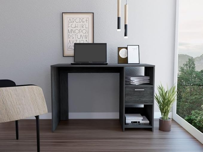 Computer Desk with 1-Drawer and 2-Open Storage Shelves Storage Desk Smokey Oak for Home Office