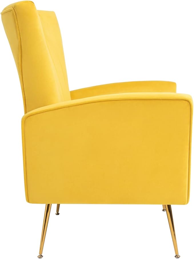Generic Velvet Accent Chair Wingback Arm Chair with Gold Legs Upholstered Single Sofa for Living Room Bedroom Yellow