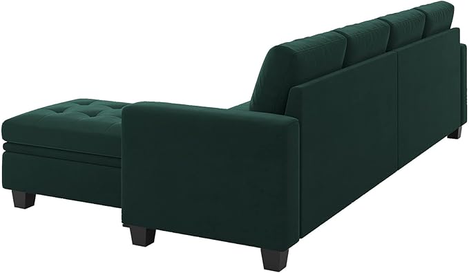 Belffin Velvet Reversible Sectional Sofa with Chaise Convertible L Shaped 4-seat Sectional Couch with Storage Ottoman Green