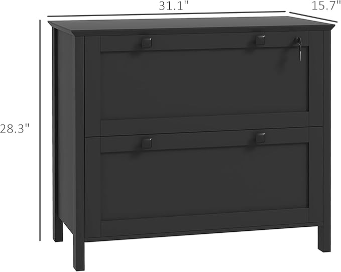 2 Drawer Small File Cabinet with Lock Under Desk Locking Storage Drawers Organizer Filing Cabinets for Home OfficeModern Farmhouse FurnitureBlack