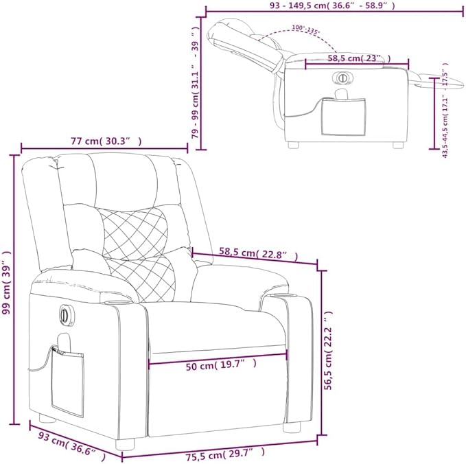 vidaXL Electric Massage Recliner Chair - Cream Wingback Armchair Faux Leather with Recline &amp Vibration Features for Living Room