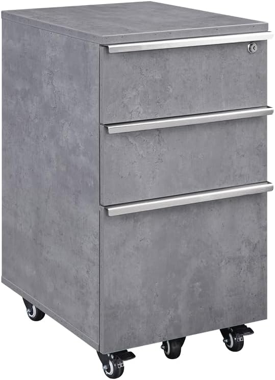 NBF Three-Drawer Mobile Pedestal Storage - Southern Walnut | Rolling Cabinet Brushed Nickel Hardware Secure Storage