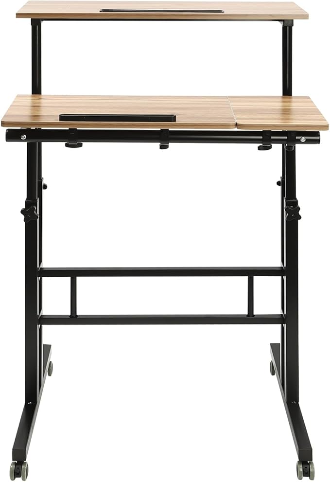 Mobile Stand Up Desk Height Adjustable Home Office Desk Rolling Laptop Cart Sit (Iron Brown)