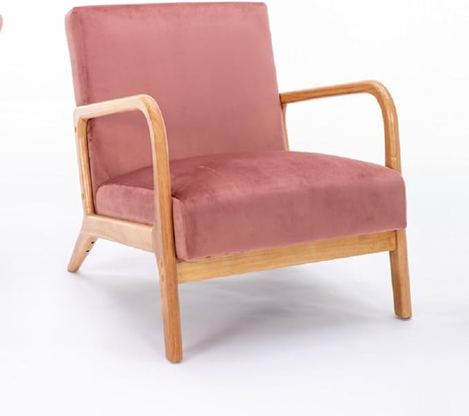 Classic Mid Century Modern Accent Chairs for Living Room or Bedroom Espresso Open ed Armchair with Plush Cushioning and Velvet Fabric Rose