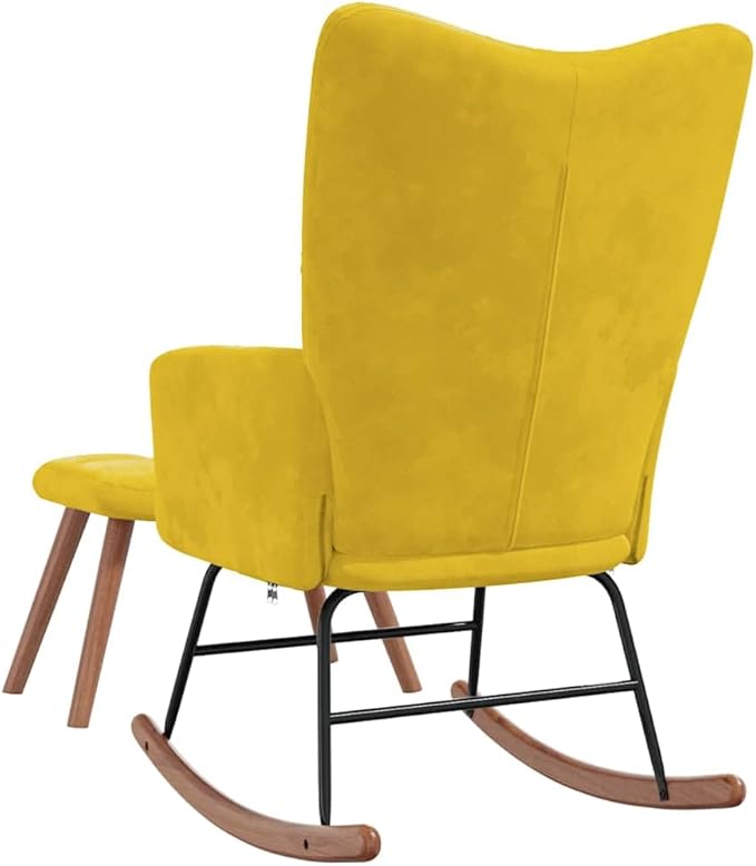 vidaXL Stylish Mustard Yellow Velvet Rocking Chair with Matching Stool Set - Comfortable Foam Padding Steel Frame and Wood Rocking Rails