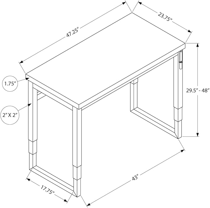 Modern Adjustable Standing Desk 48 L Black Computer Desk for Home Office - Laptop Work Station
