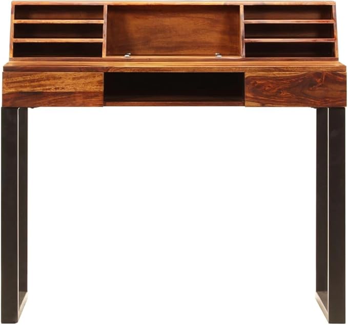 Wooden Desk Computer Desk Home Office Desk Study Writing Table Study Table Computer Desk 43.3x19.7x37 Solid Sheesham Wood and Steel-320