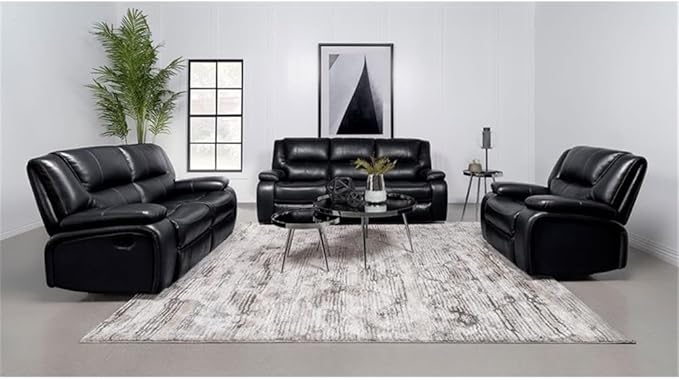 Pemberly Row Faux Leather Upholstered Glider Recliner Chair Black Manual Recline 38 H x 37.75 W x 38.25 D Plush Foam Cushions Padded Arms Wall Hugger Living Room or Den Seating