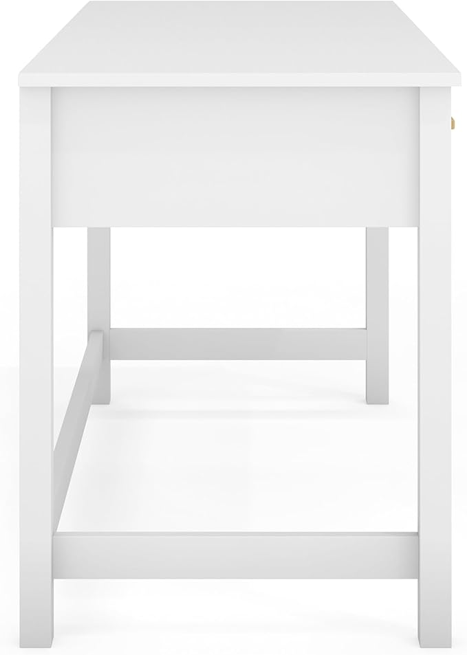Martha Stewart Hutton Shaker Style Home Office Desk with 3 Drawers in White with Polished Brass Hardware