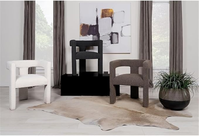 Pemberly Row Modern Fabric Upholstered Accent Chair 29.5 H x 26 W x 24.5 D Chocolate Brown Bouclé Curved Arms Foam Cushion Plastic Glide No Assembly Stylish Side Chair for Living Room or