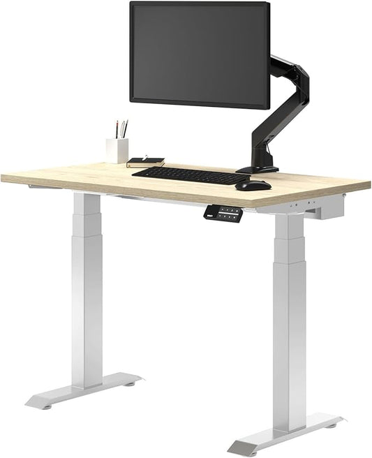 Desky Dual Mini Sit Stand 32 x 20 in Compact Desk with Dual Motors 3-Stage Height Range 4 Memory Presets – One-Piece Top for Home Office Classic Oak