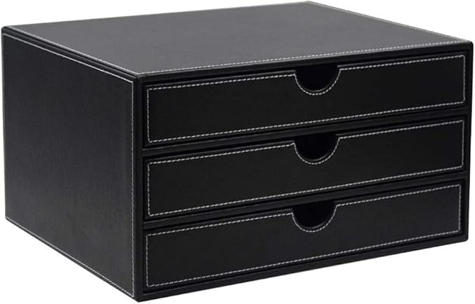 File Cabinets Filing Cabinets for Home 3 Drawer Desktop Leather File Classification Data Storage Box 33.5X25.5X18Cm Bookcase (Black)