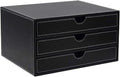 File Cabinets Filing Cabinets for Home 3 Drawer Desktop Leather File Classification Data Storage Box 33.5X25.5X18Cm Bookcase (Black)
