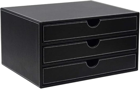 File Cabinets Filing Cabinets for Home 3 Drawer Desktop Leather File Classification Data Storage Box 33.5X25.5X18Cm Bookcase (Black)