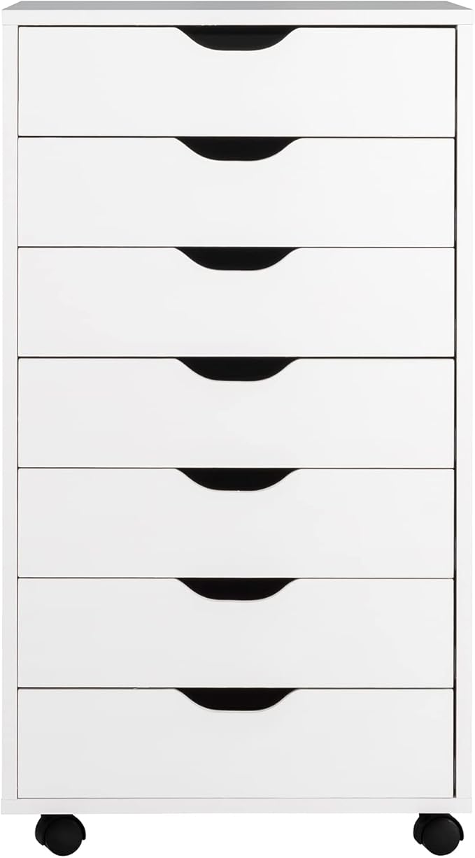 7 Drawers Filing Cabinet Vertical File Cabinet for Home Office Mobile Under Desk Office Storage Cabinets with Wheels (White 7 Drawers)