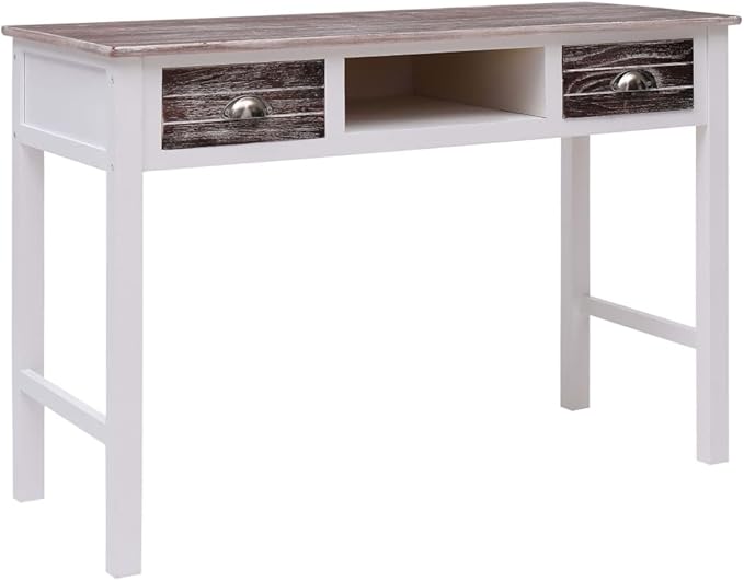 Wooden Writing Desk Modern Simple Home Office Computer Laptop Writing Desk with 2 Drawers and 1 Open Compartment Brown 43.3x17.7x29.9 Wood-84