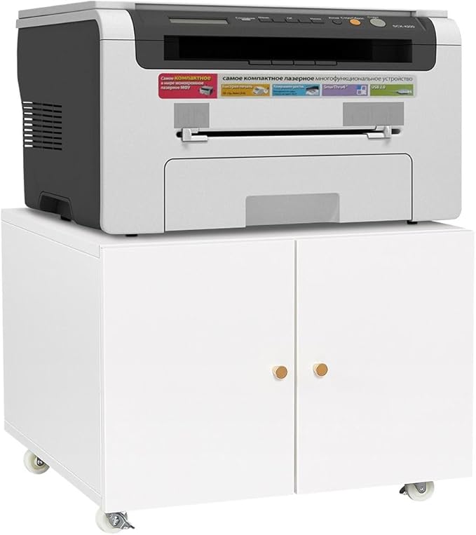 Metal Mobile File Cabinet Rolling Printer Stand Versatile Storage Locker for Home Office White White