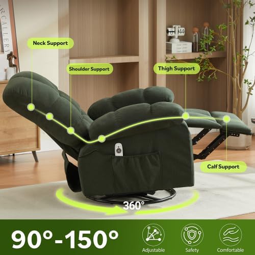 Oversized Recliner Chair for Adults w/ 8-Point 3D Kneading Massage and Lumbar Heating Swivel Rocker Recliner w/USB Charge Port for Living Room Ergonomic Lazy Boy Single Sofa Chair (Green)