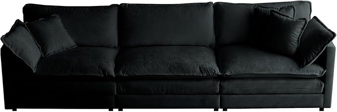 KIVENJAJA Chenille Modular Sectional Couch Modern 3 Seater Comfy Deep Seat Cloud Sofa with 5 Pillows for Living Room Bedroom Office Apartment 111.5”W Black