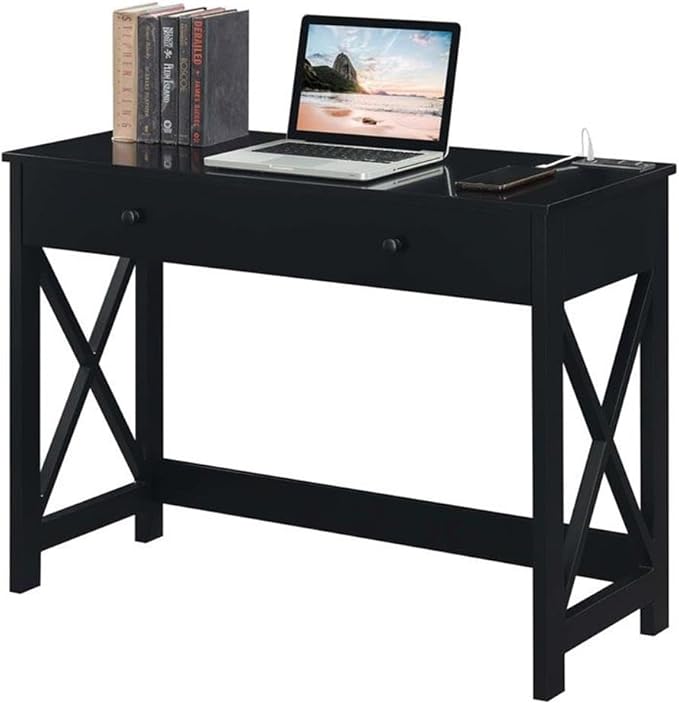 Convenience Concepts Oxford Desk with Charging Station 42 Black
