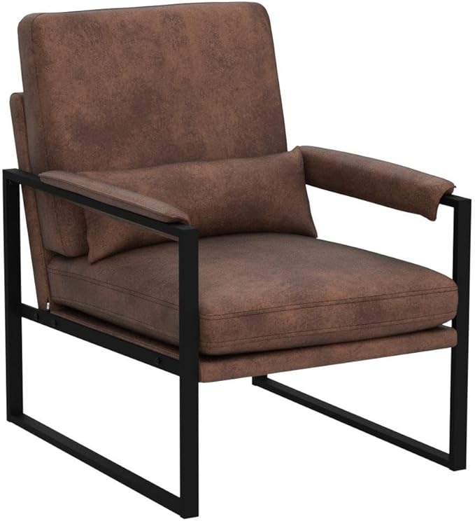 Karl home Mid-Century Accent Chair Bronzing Cloth Arm Chair with Metal Legs Thick Padded Sofa Chair Lounge Chair with Pillow for Living Room Bedroom Belcony Bronzing Brown