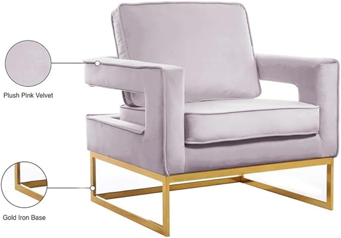 Pemberly Row Modern Pink Velvet Accent Chair 33 W x 29 D x 35 H Gold Stainless Steel Base High-Density Foam Padding Solid Wood Frame Stylish Seating for Living Room or Bedroom