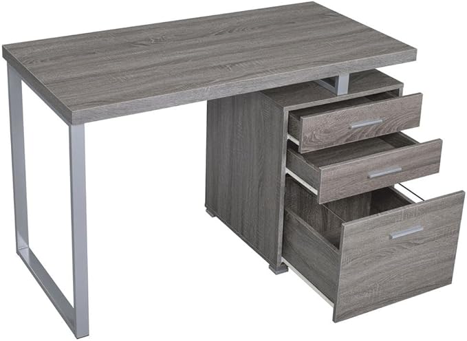Stylish 3-Drawer Office Desk in Weathered Grey for Efficient Workspace Ideal for Modern Home and Office Settings