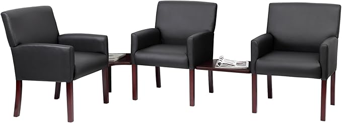 Boss Office Products Reception Box Arm Chair with Mahogany Finish in Black (B629M)