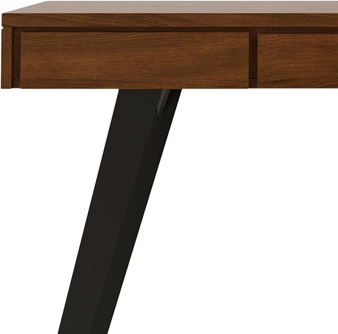 SIMPLIHOME Lowry Desk - 54 Inch Wide Solid Walnut Veneer and Metal Writing Desk Modern Industrial Home Office Computer Table for Workspace with 2 Drawers and Flip-Down Keyboard Tray