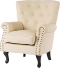 Modern Faux Leather Accent Chair Upholstered Mid-Century Armchair with Solid Wood Legs Single Sofa Chair for Living Room Bedroom or Reading Room（Ivory White）