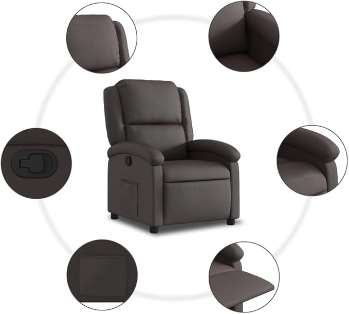 vidaXL Recliner Chair Dark Brown Real Leather Metal Plywood