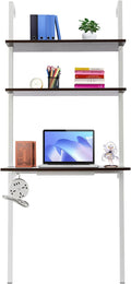 Wall Mount Floating Desk with 3-Tier Storage Shelves 72.5in Stepped Indoor Office Desk Modern Storage Writing Table for Small Spaces Home Office &amp Living Room (Brown/White)