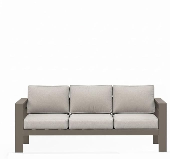 75 All-Weather Sofa Bed with Heavy-Duty Frame Stylish Sofa Bed with Water-Repellent Olefin Comfort 3-Seater Sofa with High-Density Foam for Patio Balcony Light Khaki+Beige