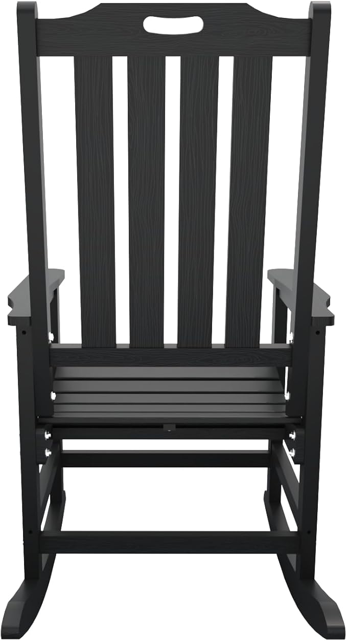 Oversized Rocking Chair Set of 8 Outdoor Rocking Chair for Adults All Weather Resistant Porch Rocker for Lawn Garden Black