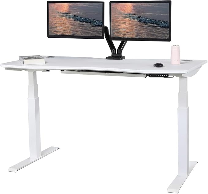 ApexDesk K Series 71 Height Adjustable Standing Desk with Memory Controller with Dual Motor for Home and Office White Curved Top