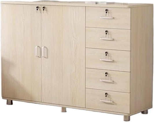 File Cabinet 5 Drawers Plus Storage Cabinet with Lock Office Filing Short Cabinet Storage Files Under Desk Storage(Color:Beige)