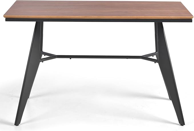Modern Industrial Table with Heavy-Duty Steel Frame 47.3 x 23.6 Rectangular Tabletop Walnut Oak Finish Home Office Computer Desk Workstation Writing Desk Minimalist for Small Spaces