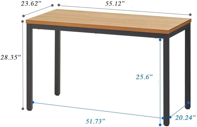 BIBOC 24X55 inches Computer Desk/Dining Table Office Desk Composite Wood Board Sturdy Writing Workstation for Home Office Walnut and Black Legs