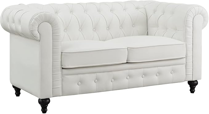 Naomi Home Emery Chesterfield Sofa Set White/Loveseat Only