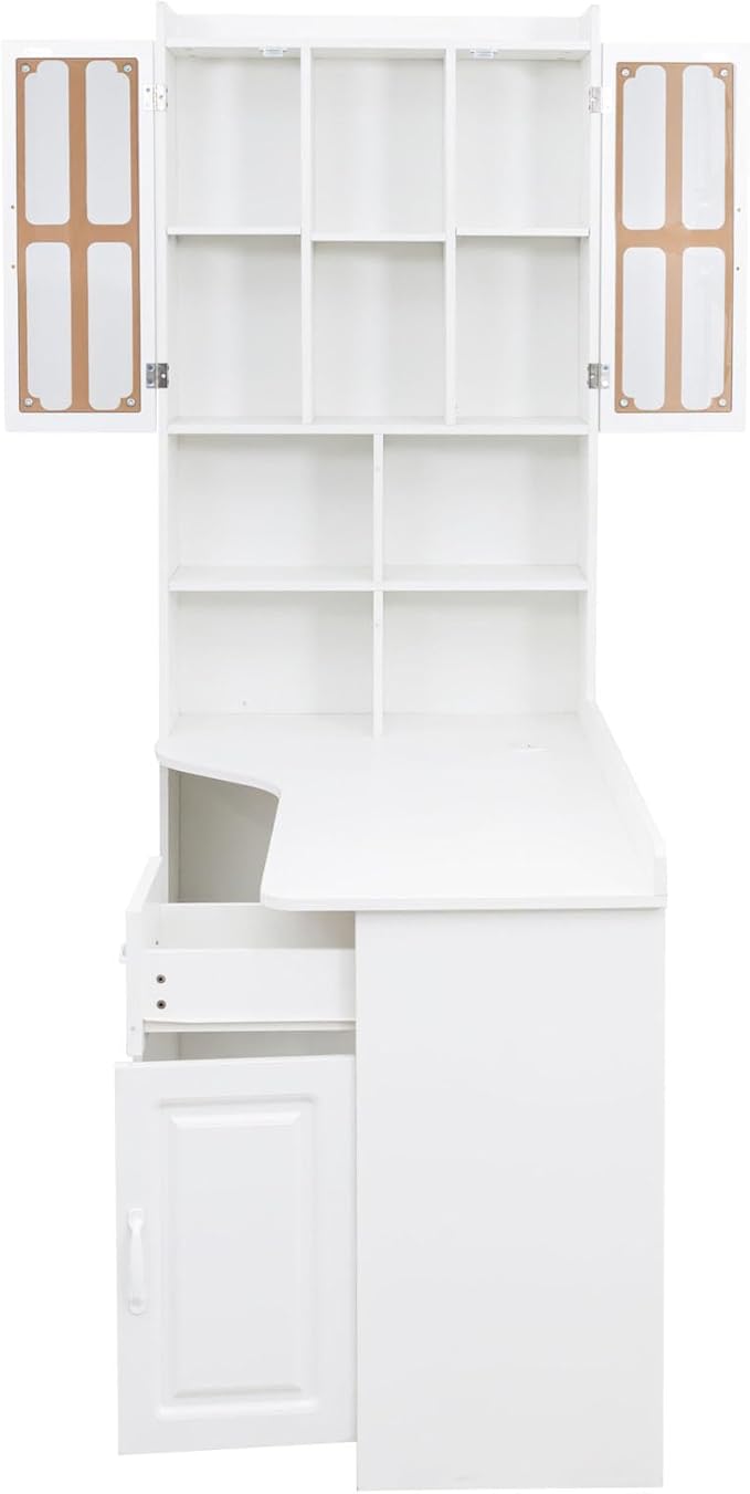 l Shaped Desk with Hutch &amp Drawers Small Corner Desks for Small Space Home Office Farmhouse Desk and Bookshelf Combo with Storage (White)