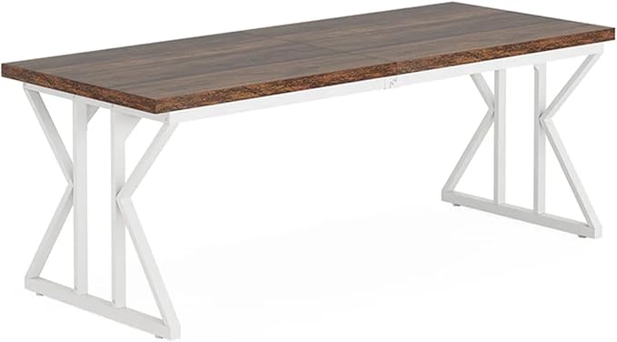78 Inch Two Person Office Desk Extra Long Double Computer Desk Executive Office Desk Modern Writing Study Table Workstation for Home Office White Brown