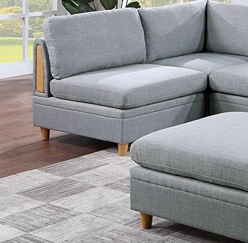 NewCosmos Living Room Furniture Armless Chair Light Grey Dorris Fabric 1pc Cushion Armless Chair Wooden Legs