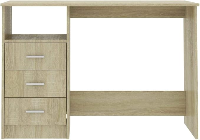 FAMIROSA Computer Desk with Drawers Work Study Computer Writing Desk with 3 Storage Drawers and an Open Compartment Home Office Desk for Home Office Study Bedroom Chipboard Sonoma Oak