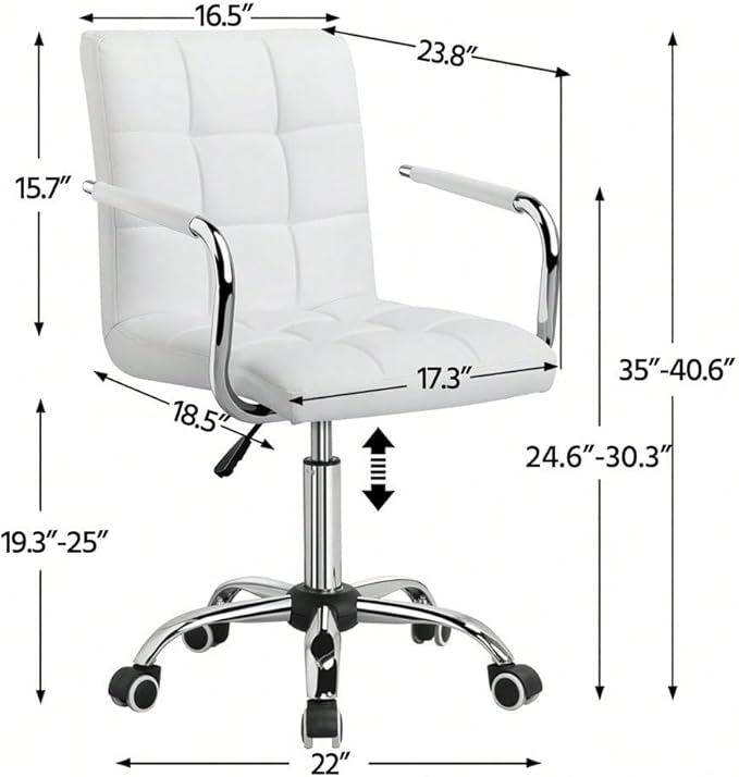 Butterslay Mid-Back PU Leather Office Chair with Armrests 360° Swivel Rolling Height Adjustable Desk Chair with Lumbar Support for Home Office Bedroom White/Pink/Brown/Retro Brown (White)
