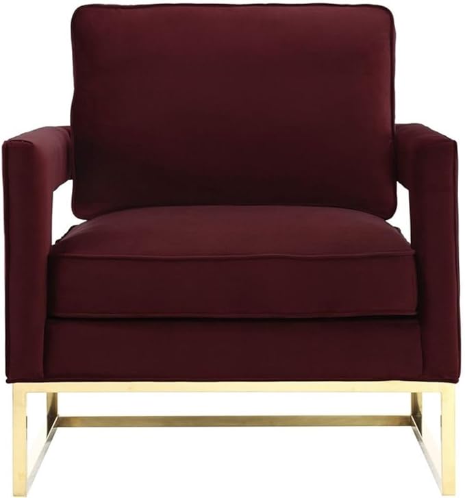 TOV Furniture The Avery Collection Modern Style Living Room Den Leather Upholstered Armchair with Gold Legs Maroon