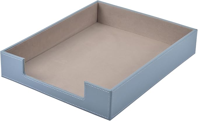 Leather Letter Tray Office Supplies Desk Organizer for Mail Paper Files Magazines Jewelry CosmeticsLuxury Letter Holder&ampMultipurpos Stackable Storage Box Office DesktopGrey