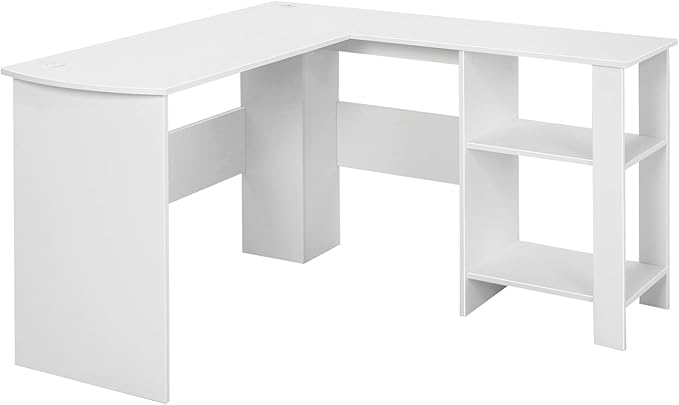 Tangkula White L Shaped Desk with Storage Shelves Wooden Corner Computer Desk Space-Saving Home Office Workstation Gaming Desk Writing Study Desk L Shaped Office Desk
